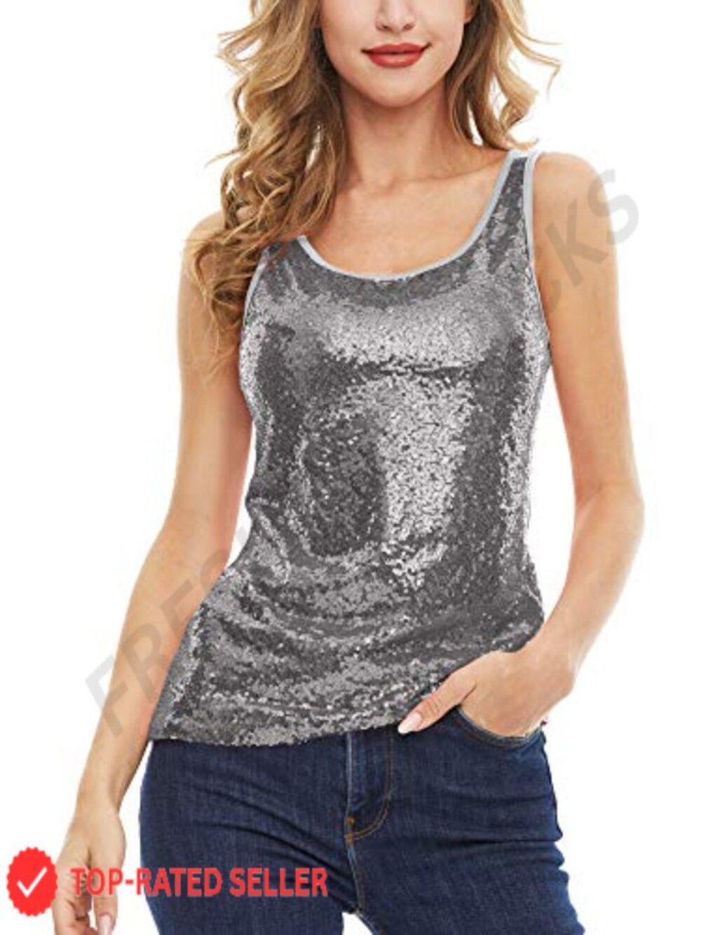 SATINIOR Sequin Tank Top Sleeveless Crewneck Party Camisole Sparkly Shiny Top